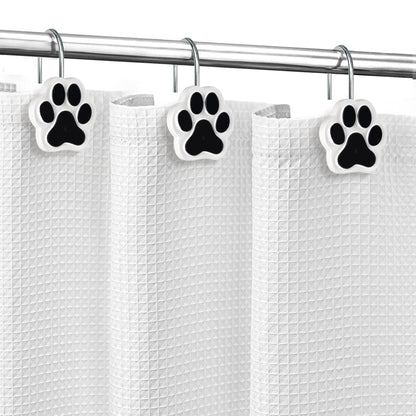 Sunlit Cute Paw Print Decorative Shower Curtain Hooks for Dog Cat Bear, Resin, Lovely Shower Curtain Rings with Black Hooks for Kids, Bathroom Decoration Curtain Hangers, 12 Pack, Black and White