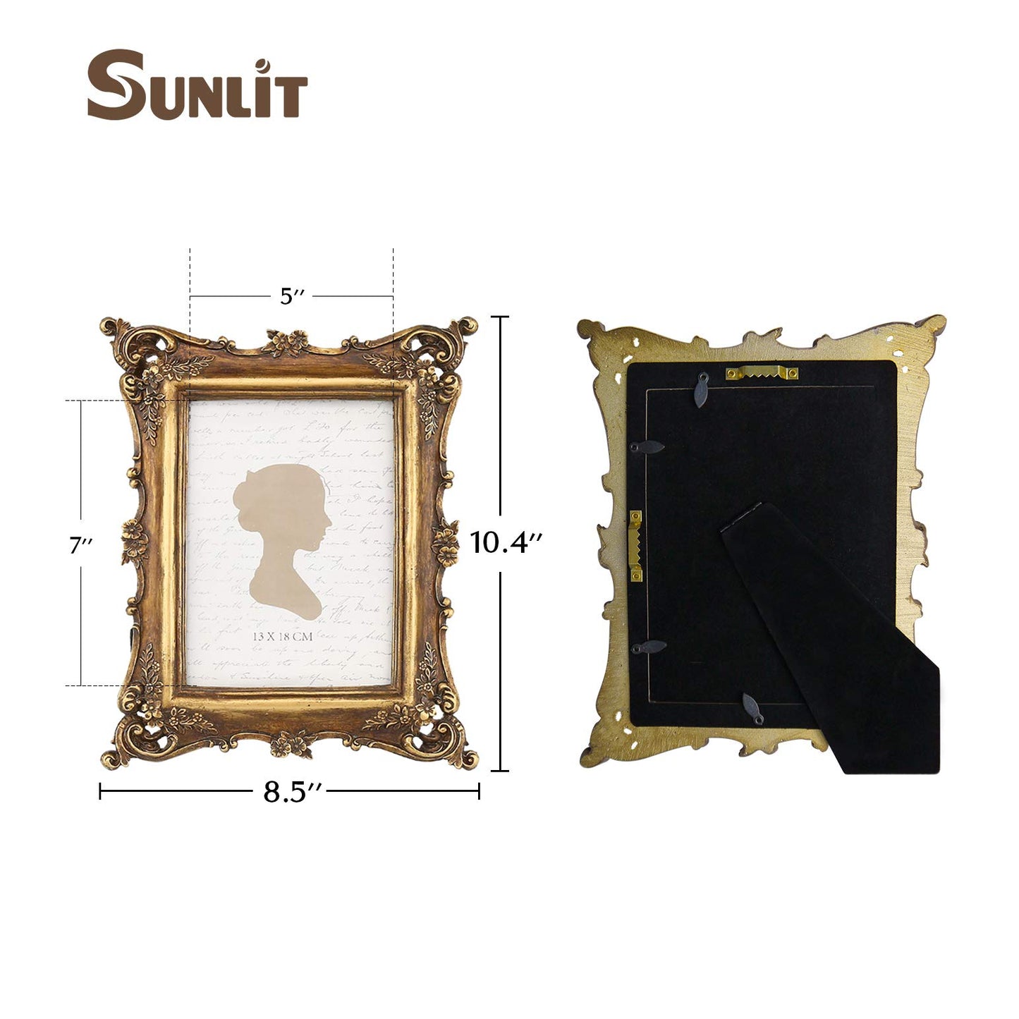 Sunlit Vintage Picture Frame 4x4 Inch, Luxury Antique Square Photo Frames with Glass Front, Photo Display, Tabletop Wall Hanging, Gift Ideas, Bronze Gold
