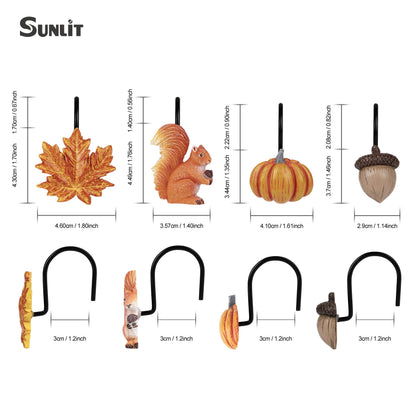Sunlit Maple Leaf Shower Curtain Hooks for Fall Autumn, Home Decorative Shower Curtain Rings for Bathroom, Resin, Orange Red Maple Leaves Shower Curtain Hangers Hooks Bath Accessories, Set of 12