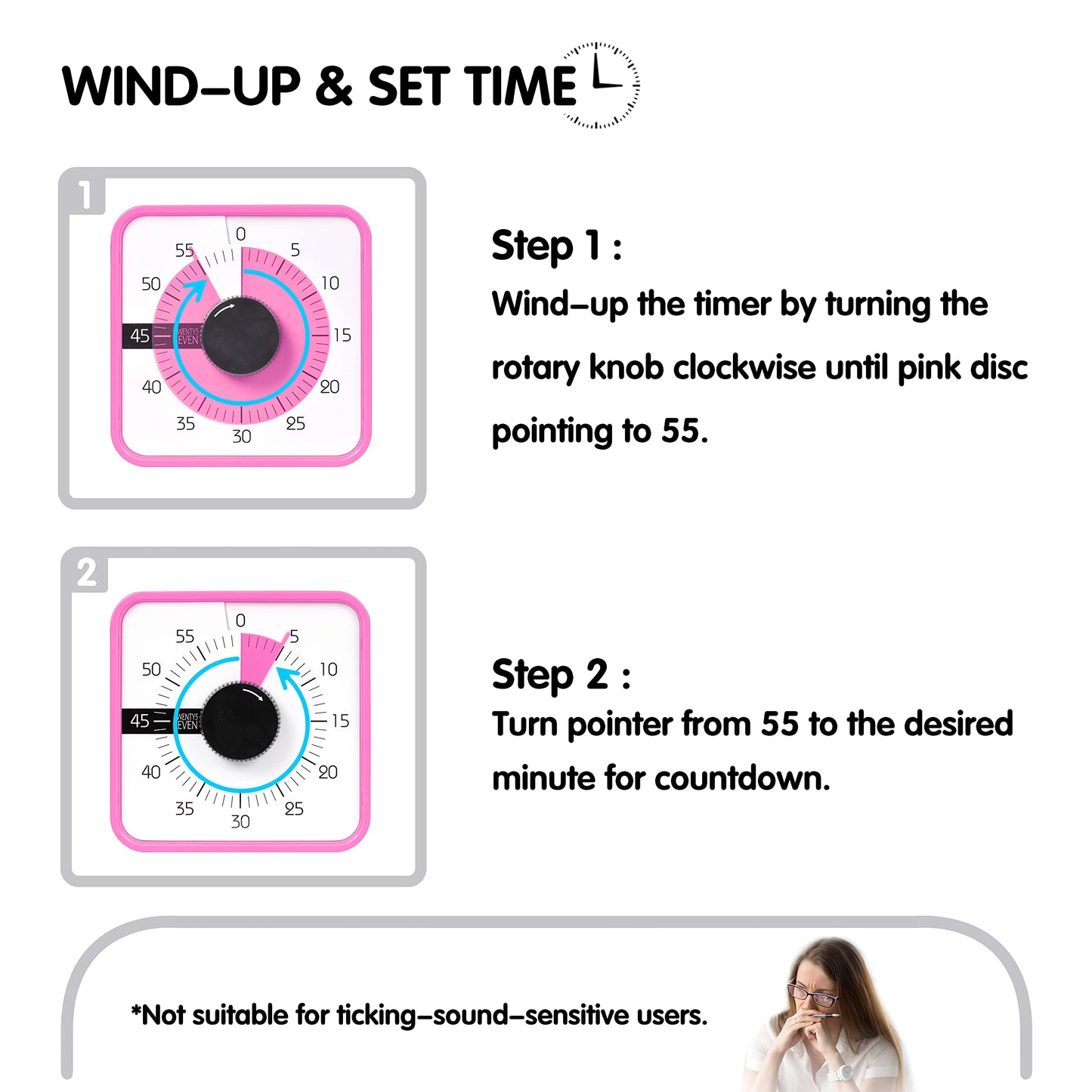 Visual Timer 7.5 inch, 60-Minute Countdown Timer for Kids Classroom Teaching Tool Office Meeting, Mechanical Countdown Clock for Exam Time Management Magnetic Kitchen Timer, Purple