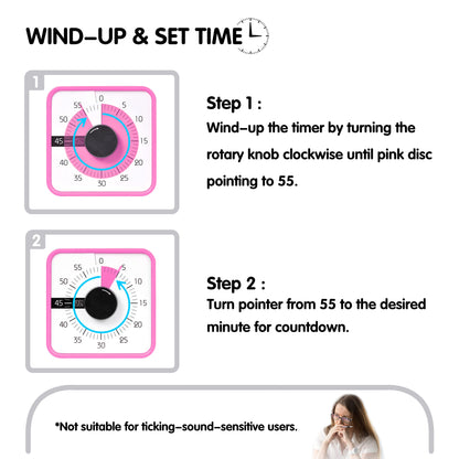 Visual Timer 7.5 inch, 60-Minute Countdown Timer for Kids Classroom Teaching Tool Office Meeting, Mechanical Countdown Clock for Exam Time Management Magnetic Kitchen Timer, Purple