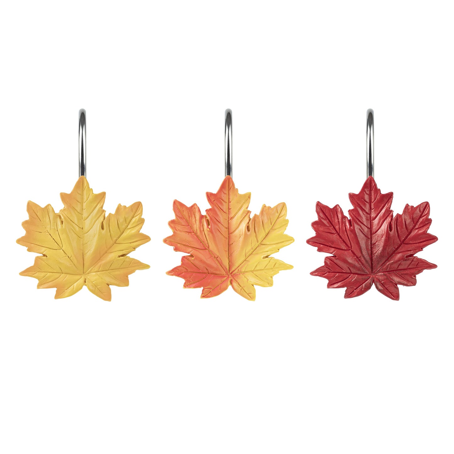Sunlit Maple Leaf Shower Curtain Hooks for Fall Autumn, Home Decorative Shower Curtain Rings for Bathroom, Resin, Orange Red Maple Leaves Shower Curtain Hangers Hooks Bath Accessories, Set of 12