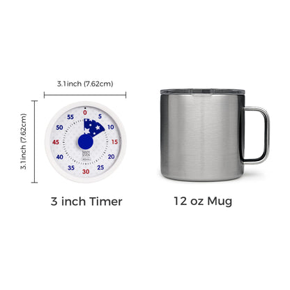 TWENTY5 SEVEN Countdown Timer 3 inch, Silent 60 Minute 1 Hour Visual Timer with Pause, Magnetic Classroom Teaching Tool Office Meeting, Countdown Clock for Kids Time Management, Red White and Blue