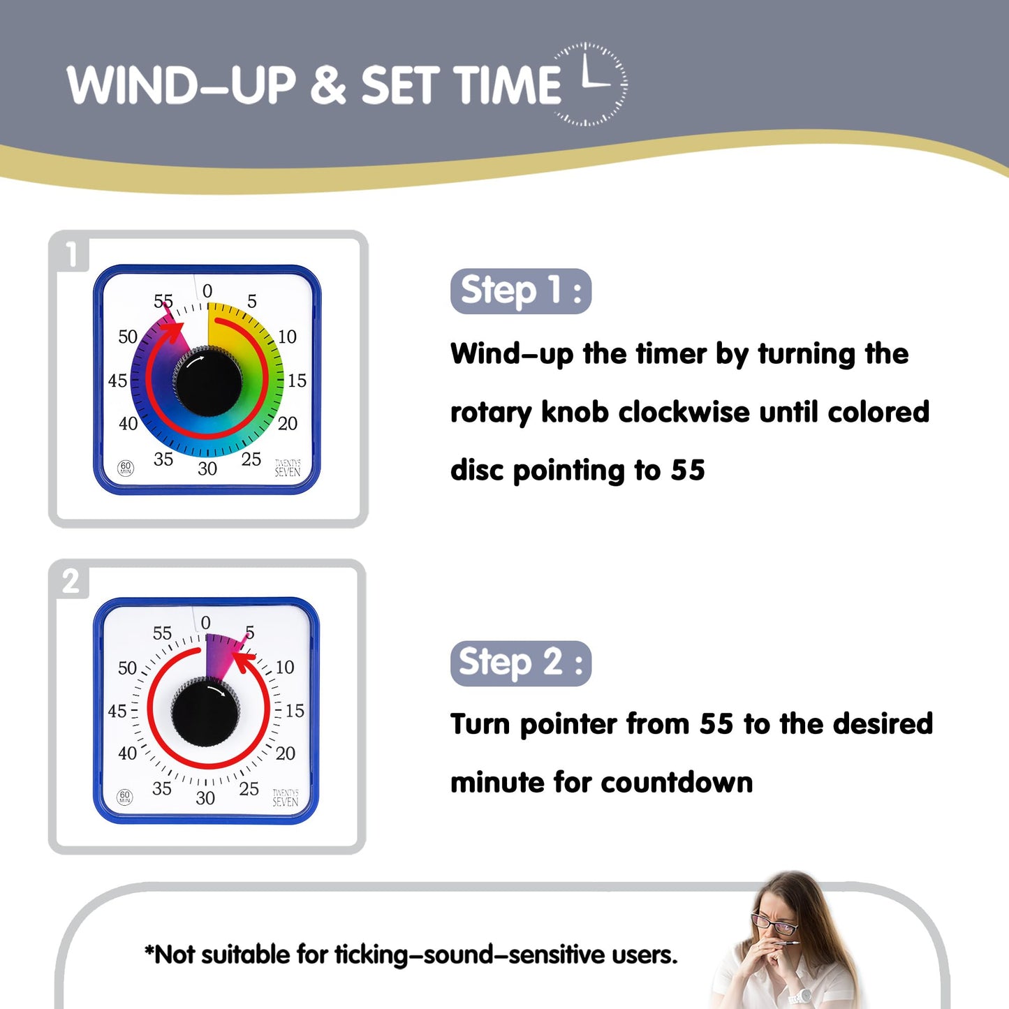 Visual Timer 7.5 inch, 60-Minute Countdown Timer for Kids Classroom Teaching Tool Office Meeting, Mechanical Countdown Clock for Exam Time Management Magnetic Kitchen Timer, Purple