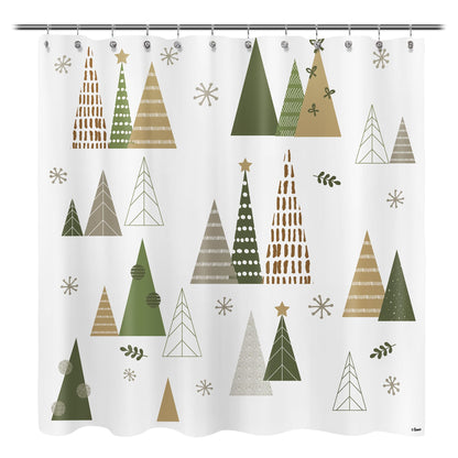 Sunlit Geometric Modern Design Christmas Shower Curtain Christmas Tree Bathroom Home Office Holiday Wall Decoration as Tapestry and Photo Booth Backdrop Red Green White Printed