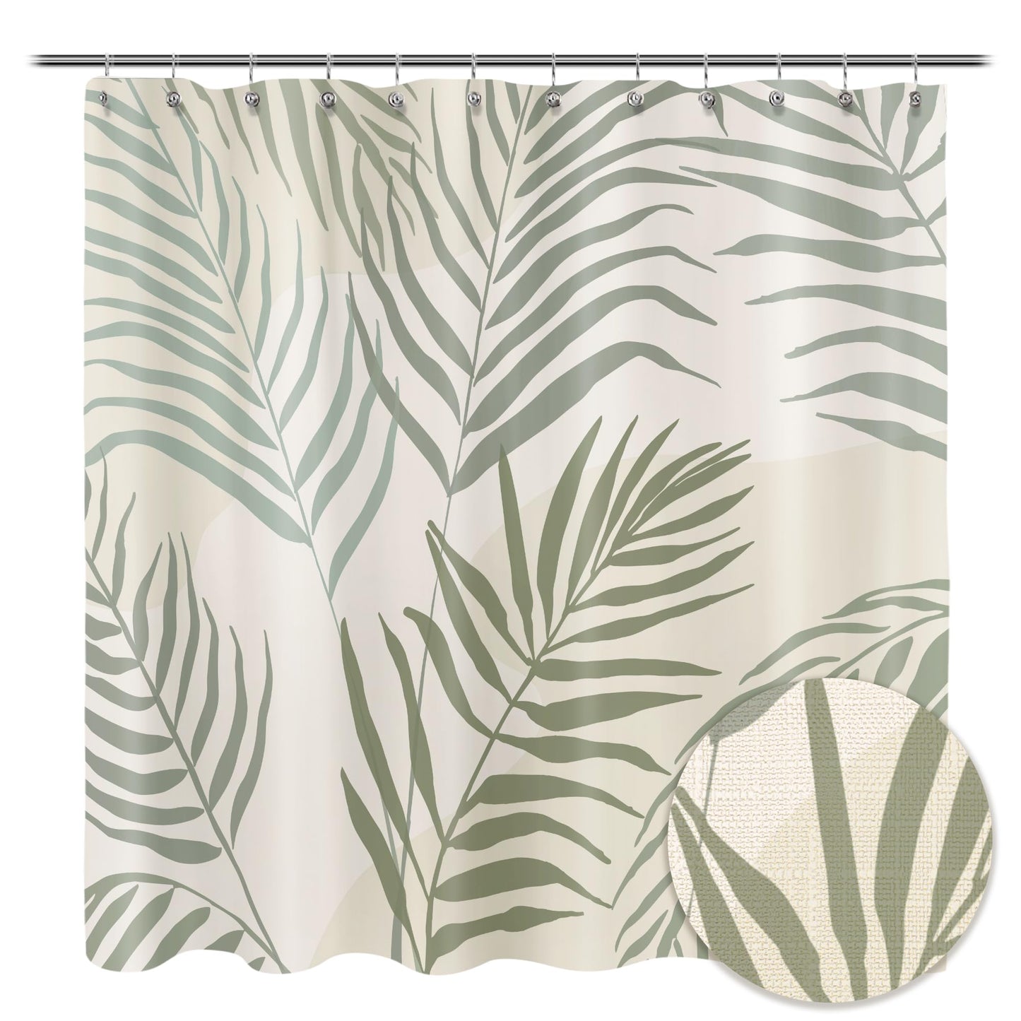 Sunlit Pink Textured Slubbed Fabric Shower Curtain, Mid Century Modern Palm Leaf Shower Curtains for Bathroom Decoration, Boho Botanical Bathroom Curtains, 72x72