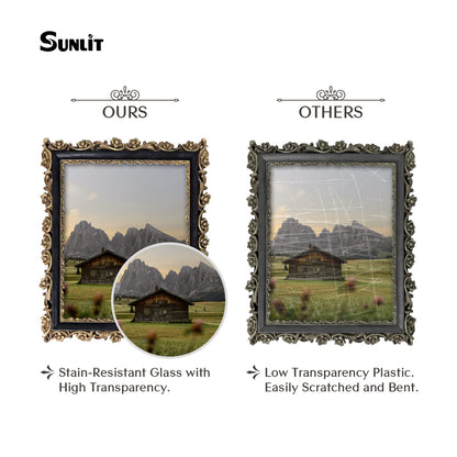 Sunlit Vintage Picture Frame 5x7 Inch, Luxury Antique Photo Frames with Glass Front, Photo Display, Tabletop Wall Hanging, Gift Ideas, Gold and Brown