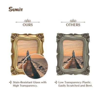 Sunlit Vintage Small Picture Frame 2.5x3.5 Inch, Antique Mini Polaroid Photo Frames with Glass Front, Luxury Wallet Size Picture Frames, Tiny Photo Frames Display Tabletop Wall Hanging Gift Ideas, Gold