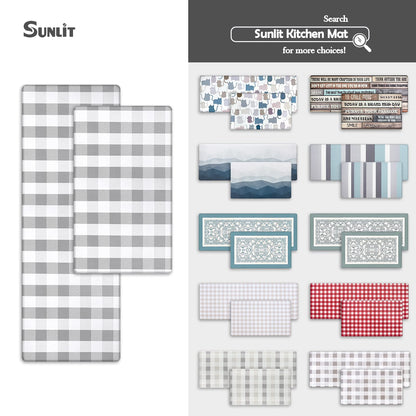 Sunlit Set of 2 Anti Fatigue Kitchen Floor Mat, Non Slip Waterproof Comfort Standing Mat, 0.4 Inch Thick Cushioned Farmhouse Kitchen Rug Runner, White Red Buffalo Check (17"x28"&17"x47")