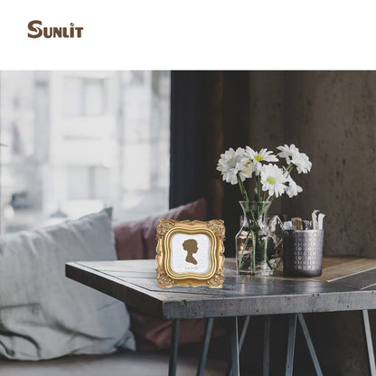 Sunlit Vintage Small Picture Frame 2.5x3.5 Inch, Antique Mini Polaroid Photo Frames with Glass Front, Luxury Wallet Size Picture Frames, Tiny Photo Frames Display Tabletop Wall Hanging Gift Ideas, Gold