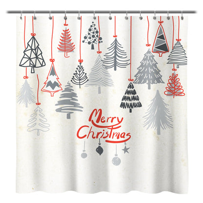 Sunlit Geometric Modern Design Christmas Shower Curtain Christmas Tree Bathroom Home Office Holiday Wall Decoration as Tapestry and Photo Booth Backdrop Red Green White Printed