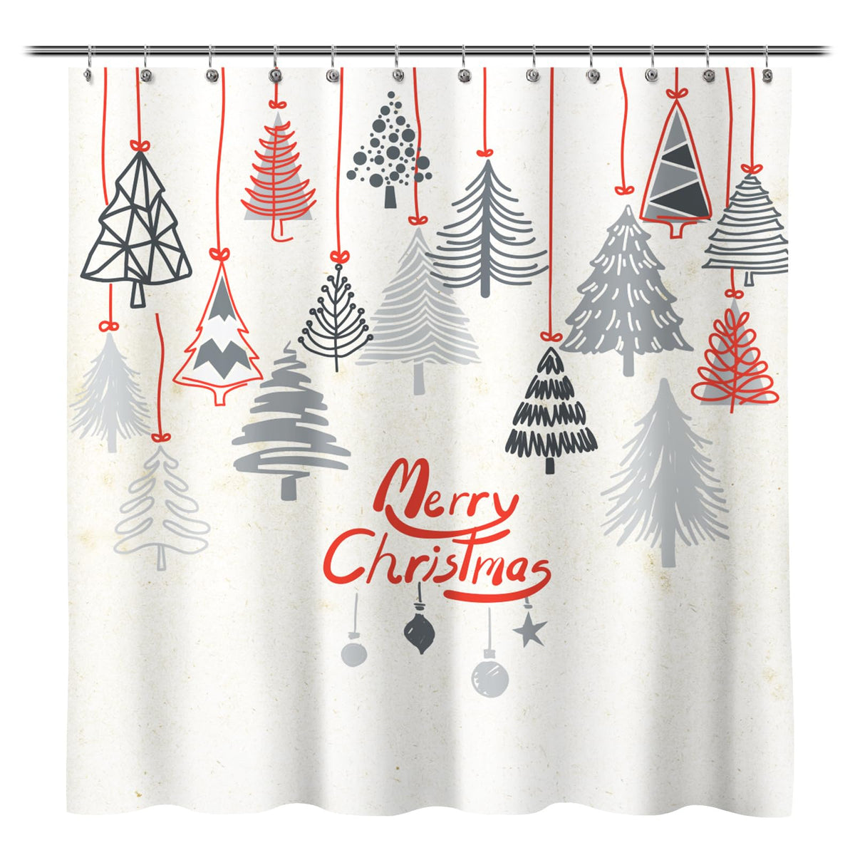 Sunlit Blue Fluorescent Christmas Snowflake Tree with Dark Blue Background Fabric Shower Curtain, Bathroom Home Office Holiday Wall Decoration as Tapestry and Photo Booth Backdrop