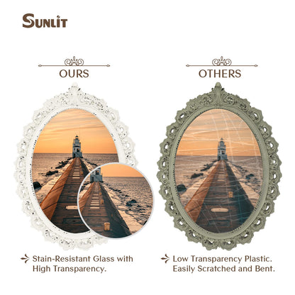 Sunlit Vintage Picture Frame 4x6 Inch, Oval Antique Photo Frames with Glass Front, Luxury Photo Display, Tabletop Wall Hanging, Gift Ideas, White