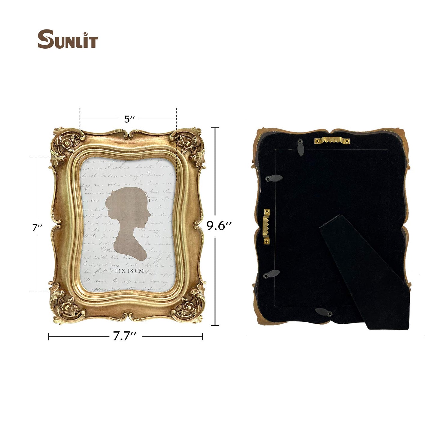 Sunlit Vintage Small Picture Frame 2.5x3.5 Inch, Antique Mini Polaroid Photo Frames with Glass Front, Luxury Wallet Size Picture Frames, Tiny Photo Frames Display Tabletop Wall Hanging Gift Ideas, Gold