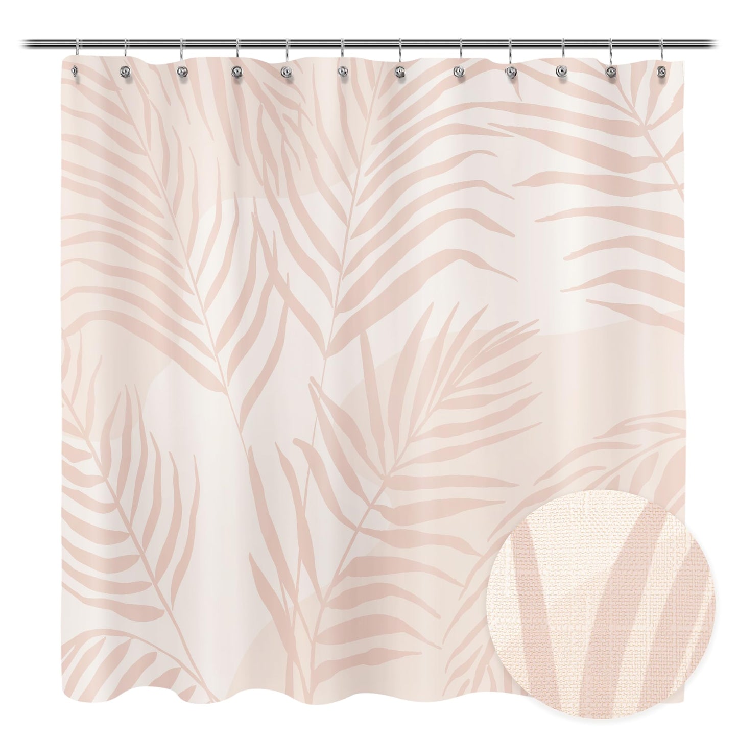 Sunlit Pink Textured Slubbed Fabric Shower Curtain, Mid Century Modern Palm Leaf Shower Curtains for Bathroom Decoration, Boho Botanical Bathroom Curtains, 72x72