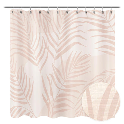 Sunlit Pink Textured Slubbed Fabric Shower Curtain, Mid Century Modern Palm Leaf Shower Curtains for Bathroom Decoration, Boho Botanical Bathroom Curtains, 72x72