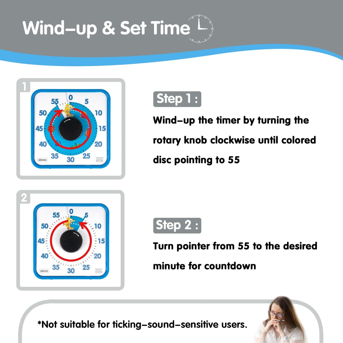 TWENTY5 SEVEN Countdown Timer 7.5 inch; 60 Minute 1 Hour Visual Timer – Classroom Teaching Tool Office Meeting, Mechanical Countdown Clock for Kids Exam Time Management Magnetic, Sky Blue