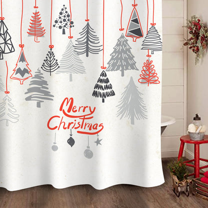 Sunlit Geometric Modern Design Christmas Shower Curtain Christmas Tree Bathroom Home Office Holiday Wall Decoration as Tapestry and Photo Booth Backdrop Red Green White Printed