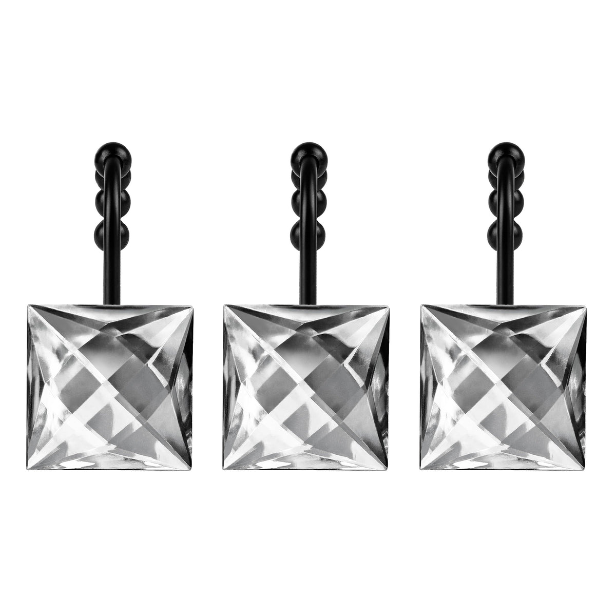 Sunlit Square Rhinestone Shower Curtain Hooks with Glide Balls, 12 Pack