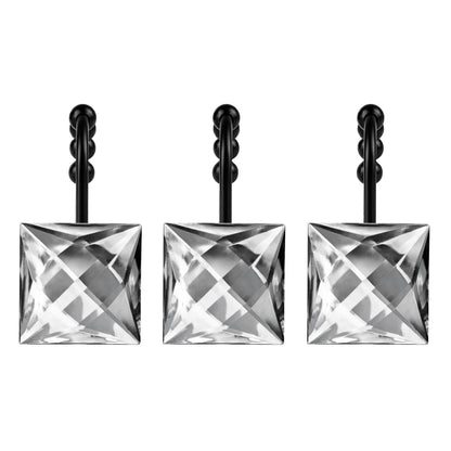 Sunlit Square Rhinestone Shower Curtain Hooks with Glide Balls, 12 Pack
