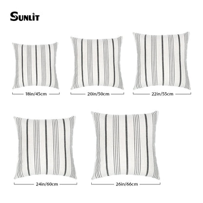 Sunlit Decorative Farmhouse Throw Pillow Case, Set of 2 Cream/Off-White with Black Stripes Modern Accent Square Pillow Cover, 22" x 22", Textured Linen Throw Cushion Covers for Couch Chair Bedroom