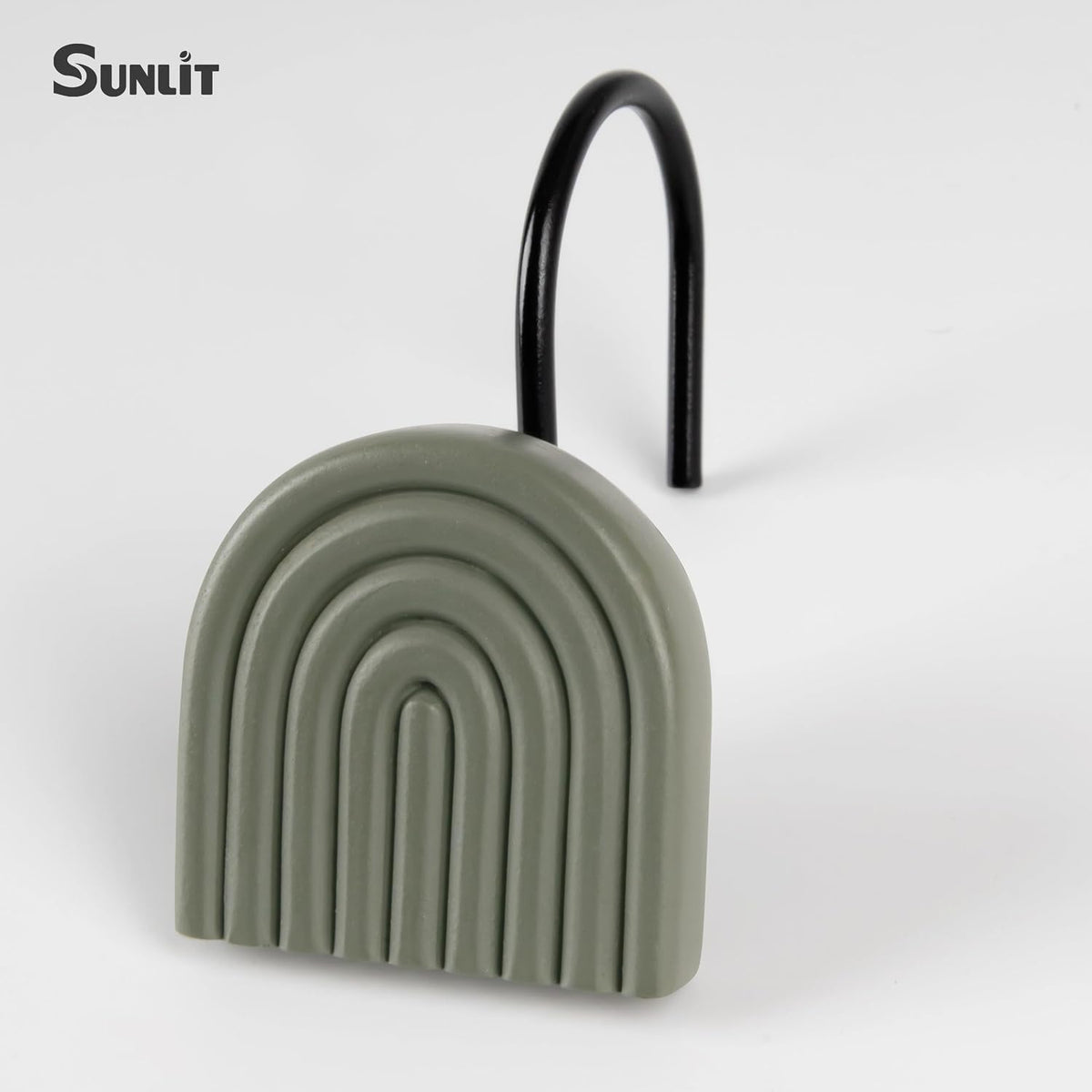Sunlit Arch Shower Curtain Hooks, Decorative Bathroom Curtain Rings, Green