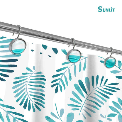 Sunlit Round Crystal Glass Decorative Shower Curtain Hooks, Rust Proof Oil Rubbed Metal Shower Curtain Rings-12 Pack, Gradient Blue