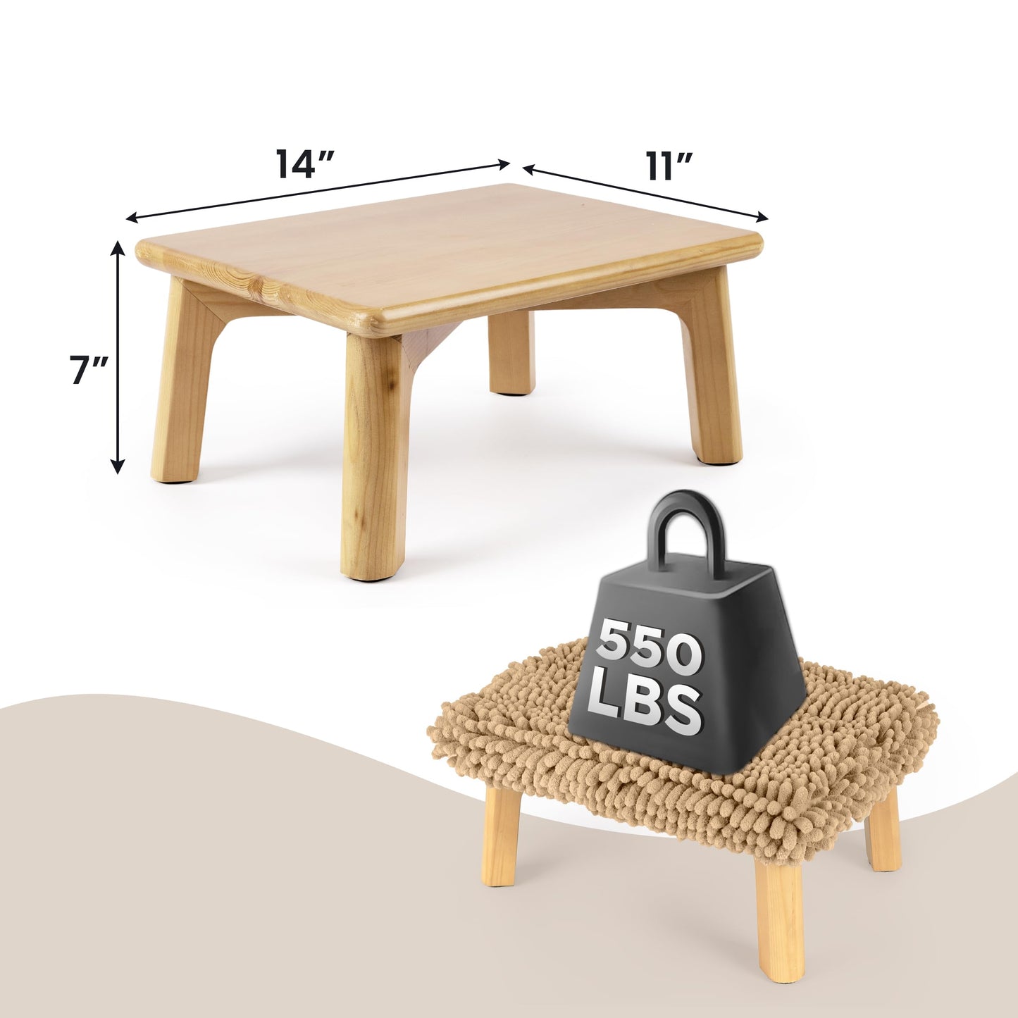 Sunlit One Step Stool, Heavy Duty Bathtub Stool up to 550 lbs, Non-Slip Wood Foot Stool, Wooden Step Stool for Adults, Dark Walnut Bed Step Stools for High Bed, Kitchen Bathroom Bedroom