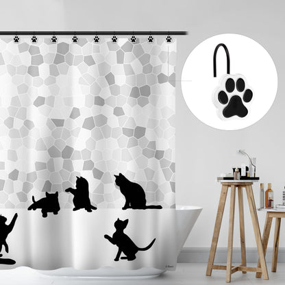 Sunlit Cute Paw Print Decorative Shower Curtain Hooks for Dog Cat Bear, Resin, Lovely Shower Curtain Rings for Kids, Bathroom Decoration Curtain, 12 Pack, Black and White