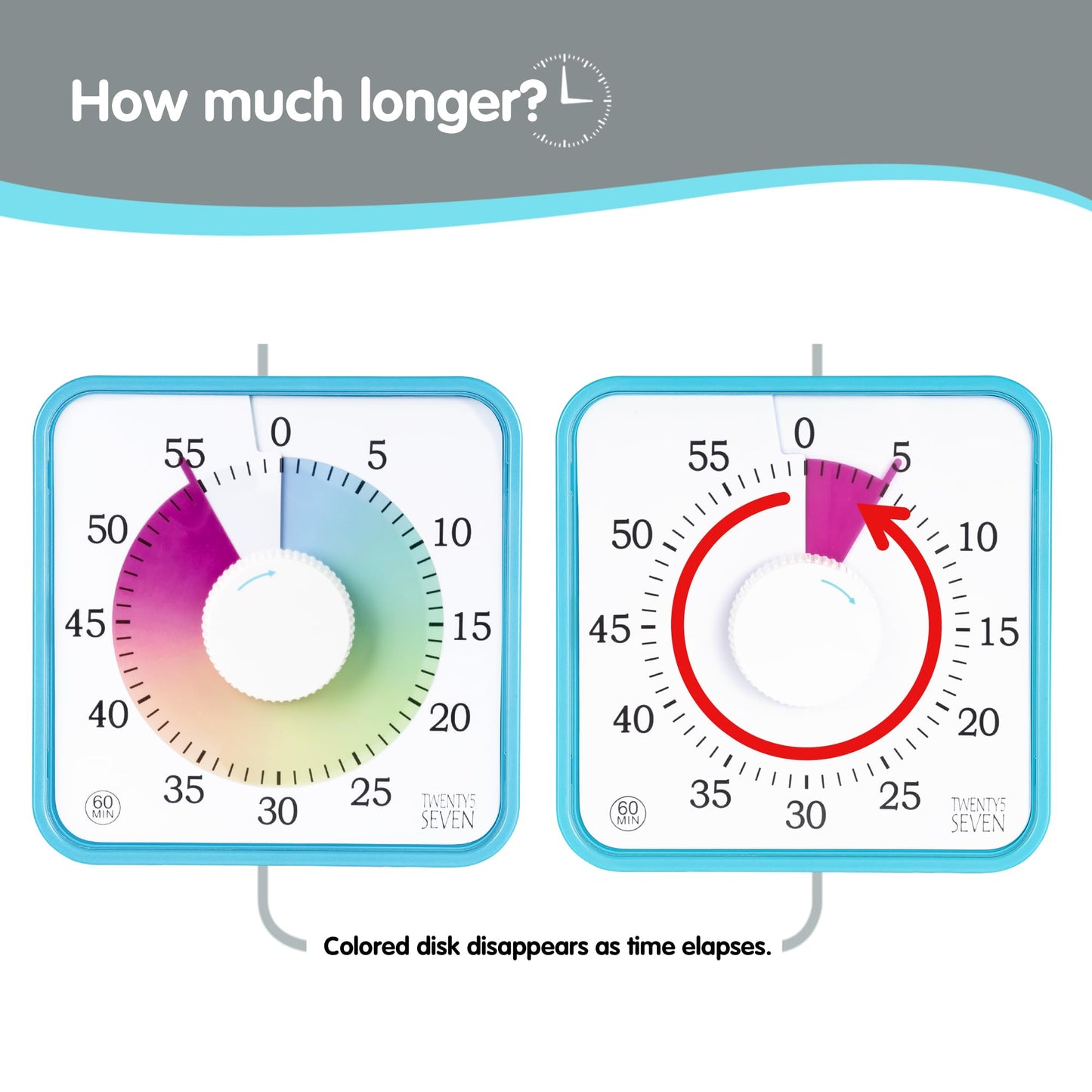 Visual Timer 7.5 inch, 60-Minute Countdown Timer for Kids Classroom Teaching Tool Office Meeting, Mechanical Countdown Clock for Exam Time Management Magnetic Kitchen Timer, Purple