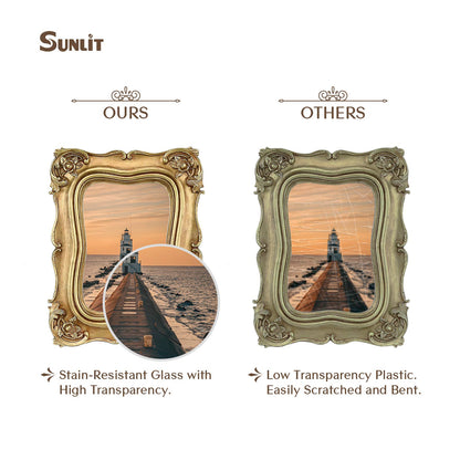 Sunlit Vintage Small Picture Frame 2.5x3.5 Inch, Antique Mini Polaroid Photo Frames with Glass Front, Luxury Wallet Size Picture Frames, Tiny Photo Frames Display Tabletop Wall Hanging Gift Ideas, Gold