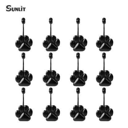 Sunlit Fashion Design Cute Paw Print Polished Shower Curtain Hooks for Dog Cat and Bear, Rust Proof Oil Rubbed Metal Shower Curtain Rings-12 Pack