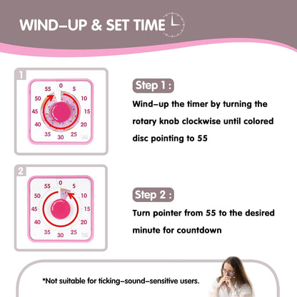 Visual Timer 7.5 inch, 60-Minute Countdown Timer for Kids Classroom Teaching Tool Office Meeting, Mechanical Countdown Clock for Exam Time Management Magnetic Kitchen Timer, Purple