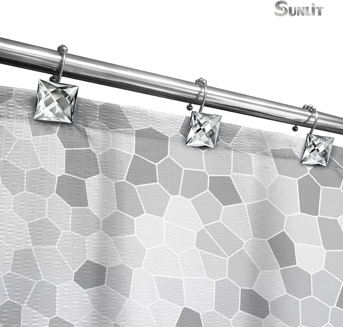 Sunlit Square Rhinestone Shower Curtain Hooks with Glide Balls, 12 Pack