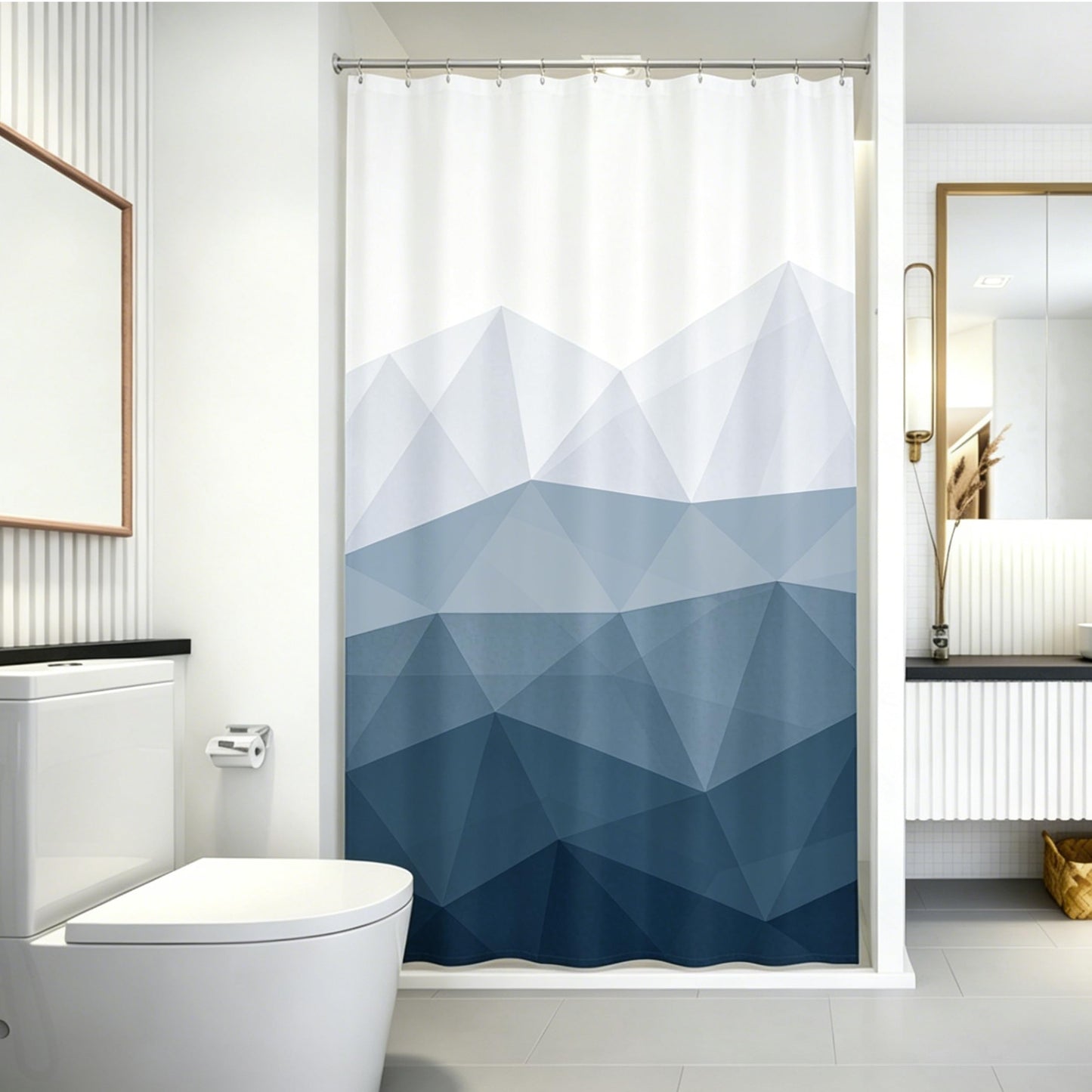 Sunlit Designer Popular Shower Curtain, Ombre Blue Fabric Contemporary Shower Curtains for Bathroom Décor