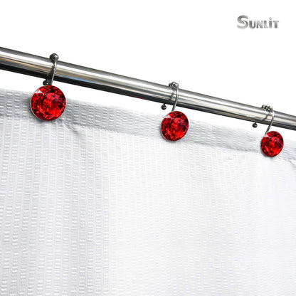 Sunlit Luxury Design Round Clear Diamond Crystal Gem Bling with Glide Balls Double Shower Curtain Hooks, Rust Proof Metal Rhinestones Glam Shower Curtain Rings-12 Pack