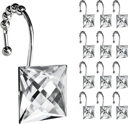 Sunlit Square Rhinestone Shower Curtain Hooks with Glide Balls, 12 Pack