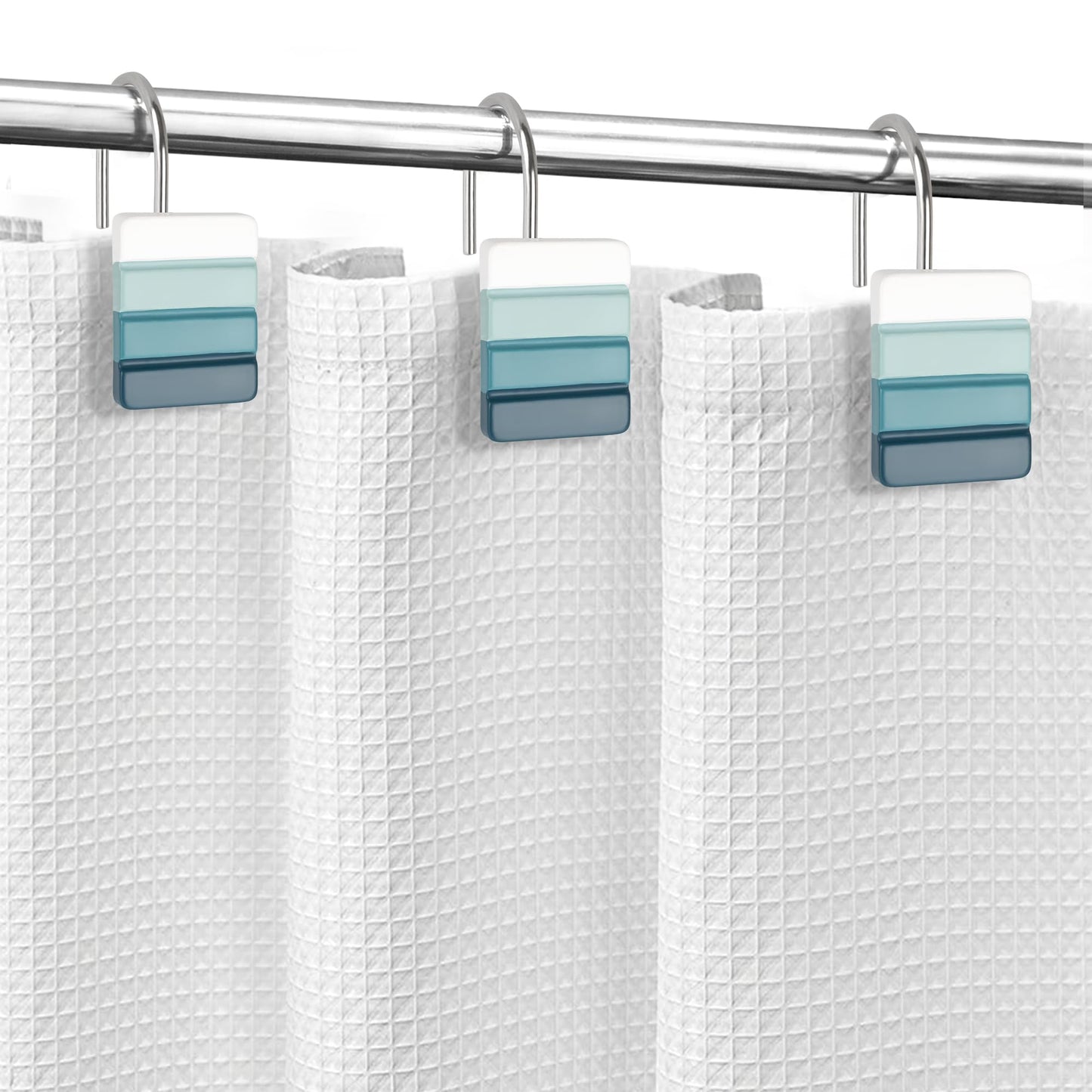 Sunlit Ombre Blue Decorative Shower Curtain Hooks, Blue Navy Shower Curtain Rings, Resin, Bathroom Decoration Stripes Shower Curtain Hooks-12 Pack