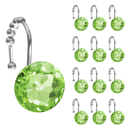 Sunlit Round Rhinestone Shower Curtain Hooks with Glide Balls, 12 Pack