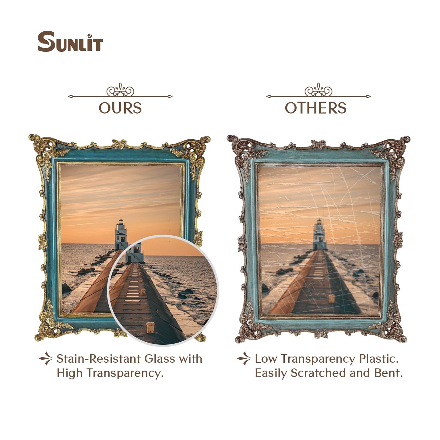 Sunlit Vintage Picture Frame 4x4 Inch, Luxury Antique Square Photo Frames with Glass Front, Photo Display, Tabletop Wall Hanging, Gift Ideas, Bronze Gold
