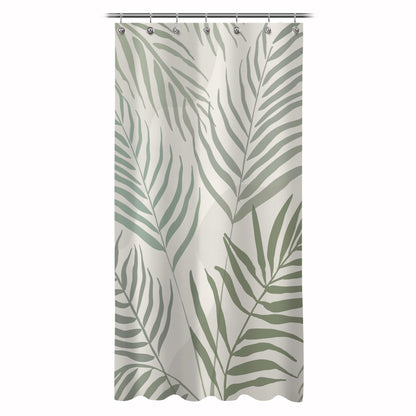 Sunlit 36x72 Inches Sage Green Textured Slubbed Fabric Shower Curtain, Mid Century Modern Palm Leaf Small Stall Shower Curtains for Bathroom Decoration, RV Half Size Narrow Boho Bathroom Curtains