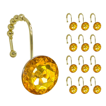 Sunlit Round Rhinestone Shower Curtain Hooks with Glide Balls, 12 Pack