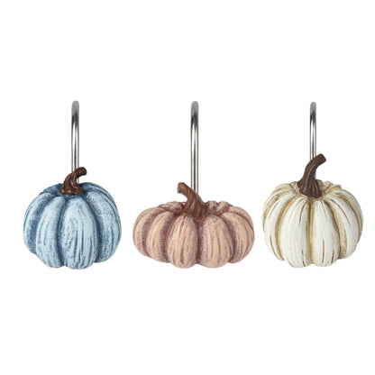 Sunlit Fall Pumpkin Decorative Shower Curtain Hooks, Autumn Harvest Festival Shower Curtain Rings, Resin, Orange Farmhouse Bathroom Curtain Hangers Decoration, Set of 12