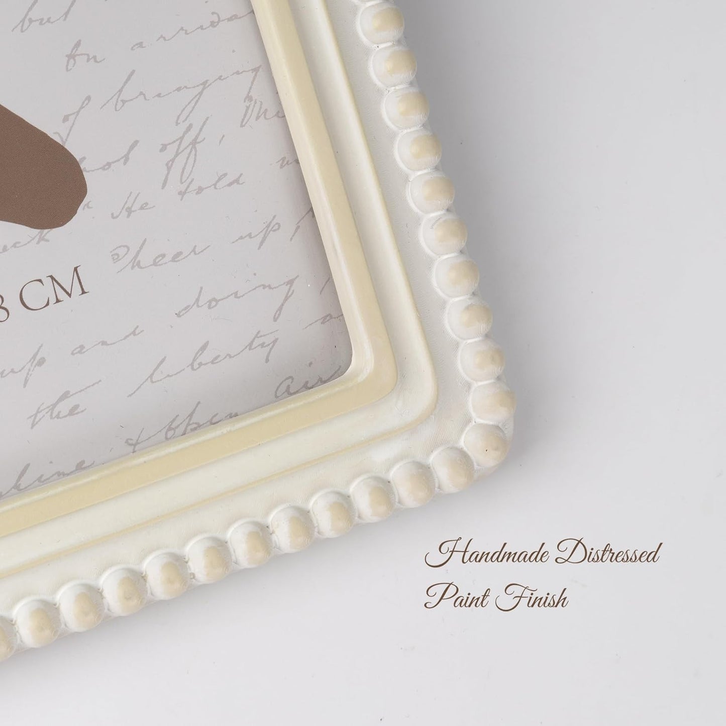 Sunlit Boho Vintage Picture Frame 5x7 Inch with Beaded Border, Luxury Antique Square Photo Frames with Glass Front, Photo Display, Tabletop Wall Hanging, Gift Idea, Distressed White