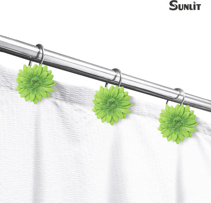 Sunlit Daisy Shower Curtain Hooks, Home Decorative Shower Curtain Rings for Bathroom, Resin, Floral Shower Curtain Hanger Hooks for Living Room, Set of 12, White and Golden