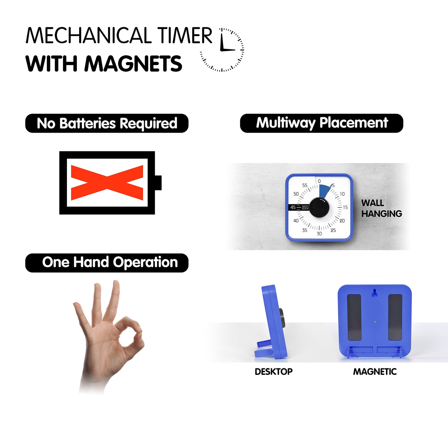 TWENTY5 SEVEN Countdown Timer 7.5 inch; 60 Minute 1 Hour Visual Timer – Classroom Teaching Tool Office Meeting, Mechanical Countdown Clock for Kids Exam Time Management Magnetic, Sky Blue
