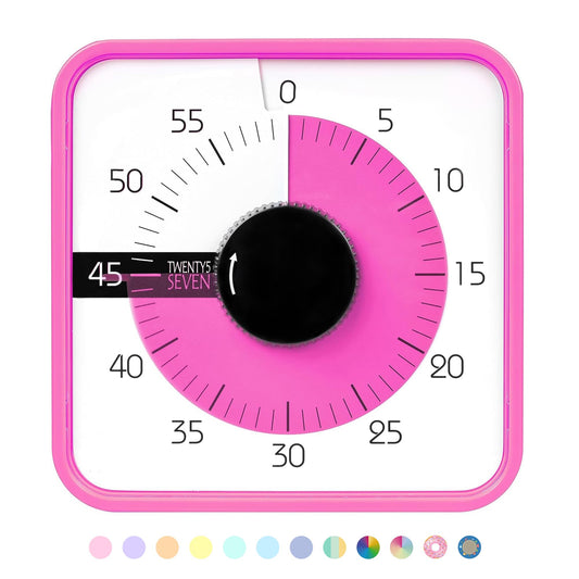 TWENTY5 SEVEN Countdown Timer 7.5 inch; 60 Minute 1 Hour Visual Timer – Classroom Teaching Tool Office Meeting, Mechanical Countdown Clock for Kids Exam Time Management Magnetic, Colorful