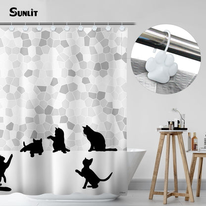 Sunlit Fashion Design Cute Paw Print Polished Double Shower Curtain Hooks for Dog Cat and Bear, Rust Proof Oil Rubbed Metal Shower Curtain Rings-12 Pack