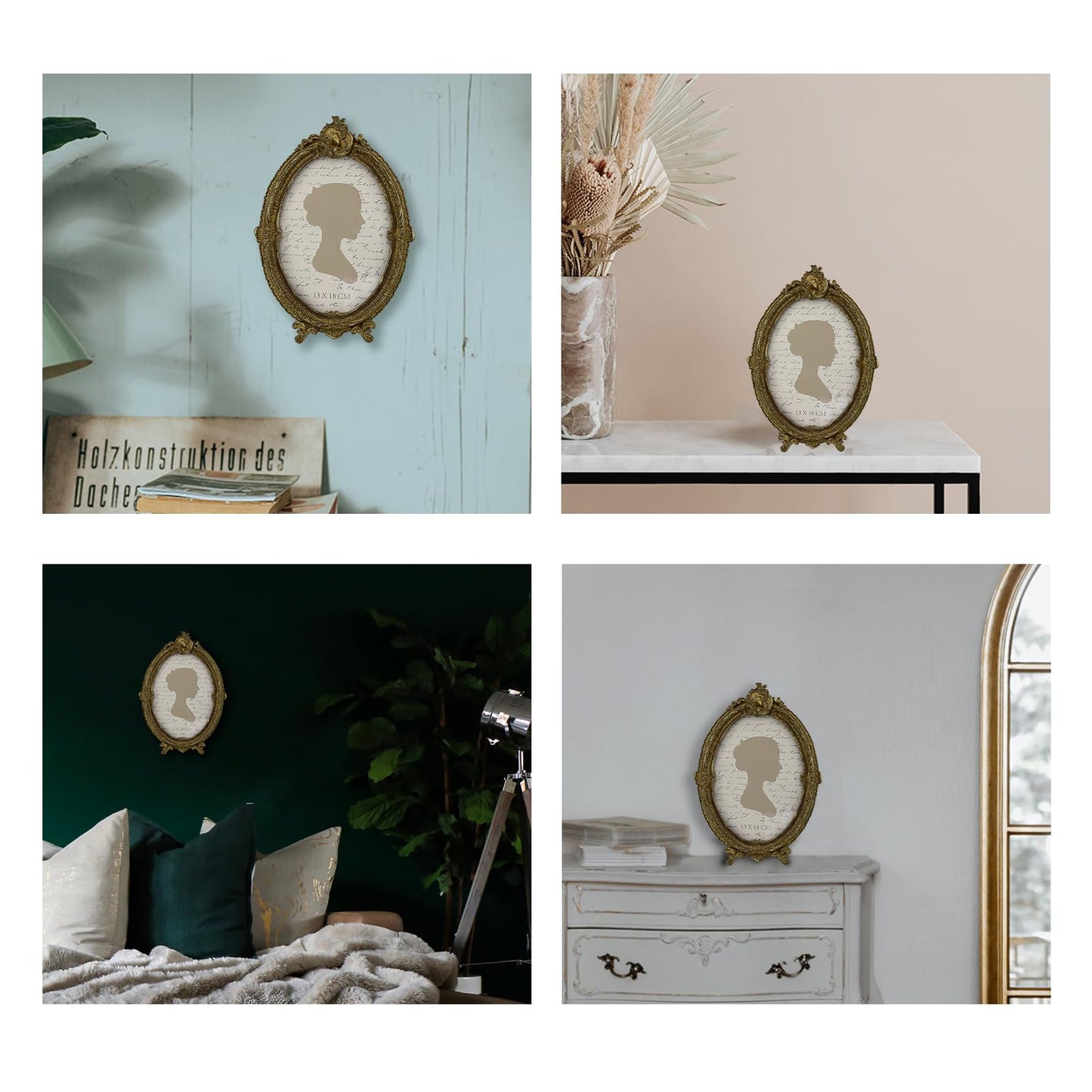 Sunlit Vintage Picture Frame 4x6 Inch, Oval Antique Photo Frames with Glass Front, Luxury Photo Display, Tabletop Wall Hanging, Gift Ideas, Brown