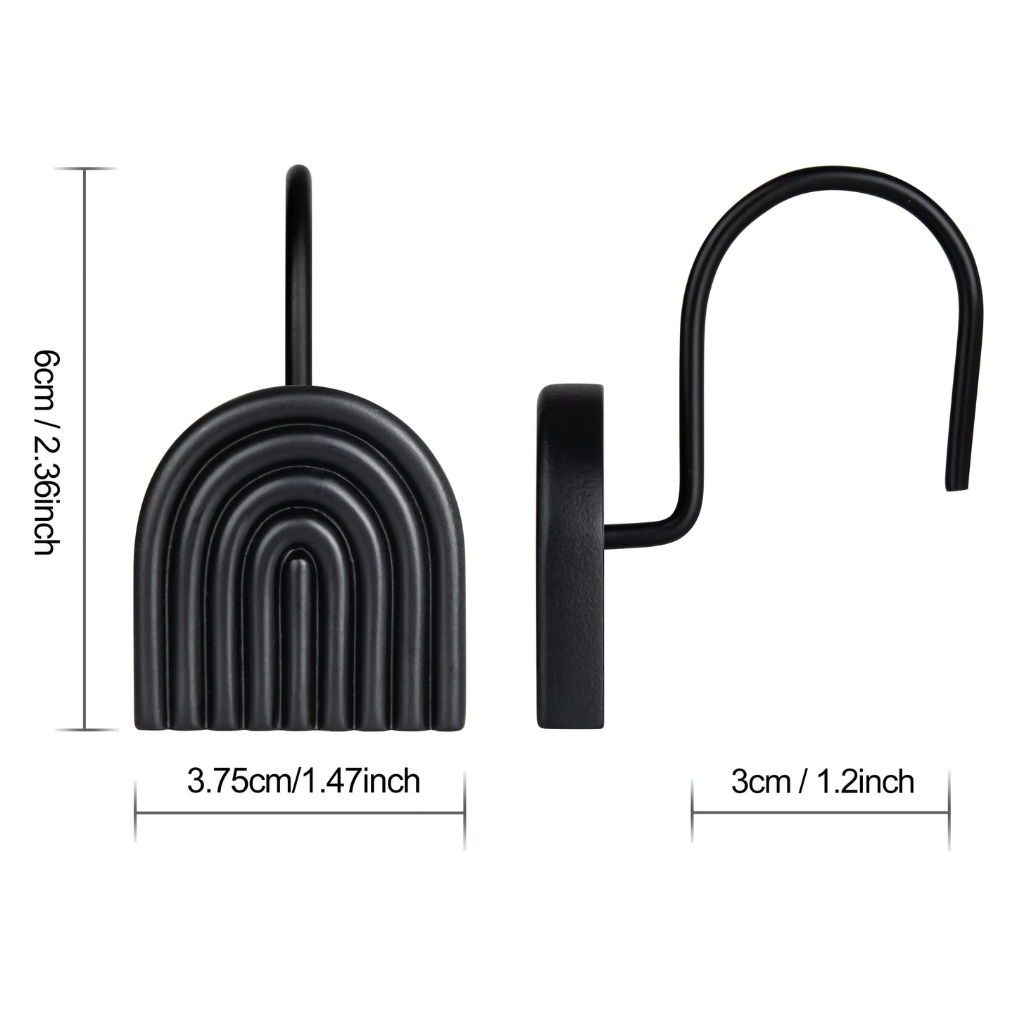 Sunlit Geometric Decorative Shower Curtain Hooks, Matt Triangle Geometric Black Shower Curtain Rings, Resin, Bathroom Decoration Boho Shower Curtain Hooks-12 Pack